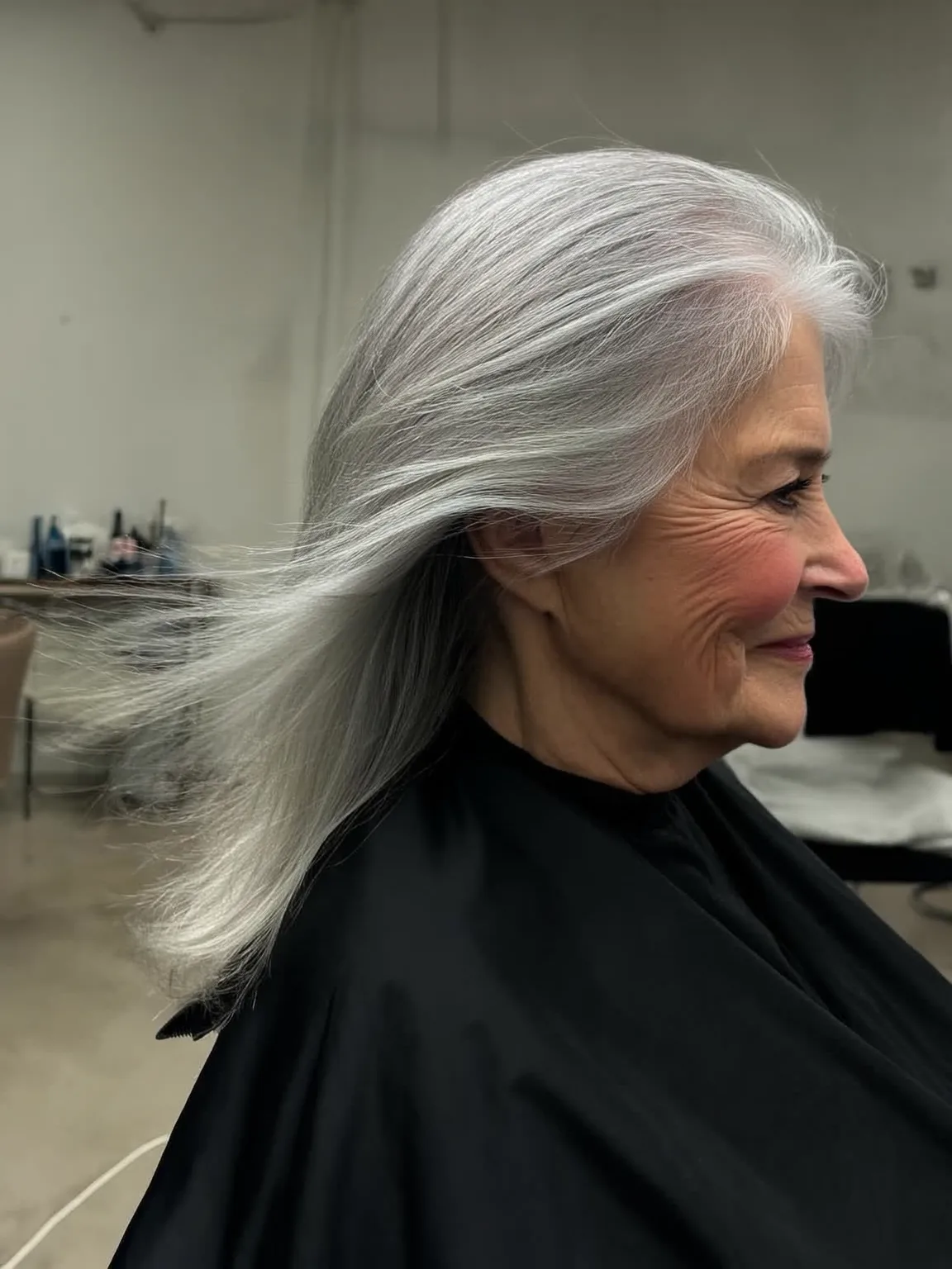 Long Straight Silver Frost Layers with Medium Volume